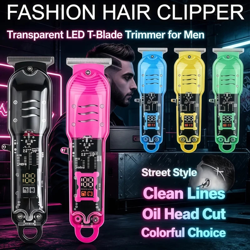Men Grooming Home - Máquina de Cortar Cabelo Elétrica Transparente