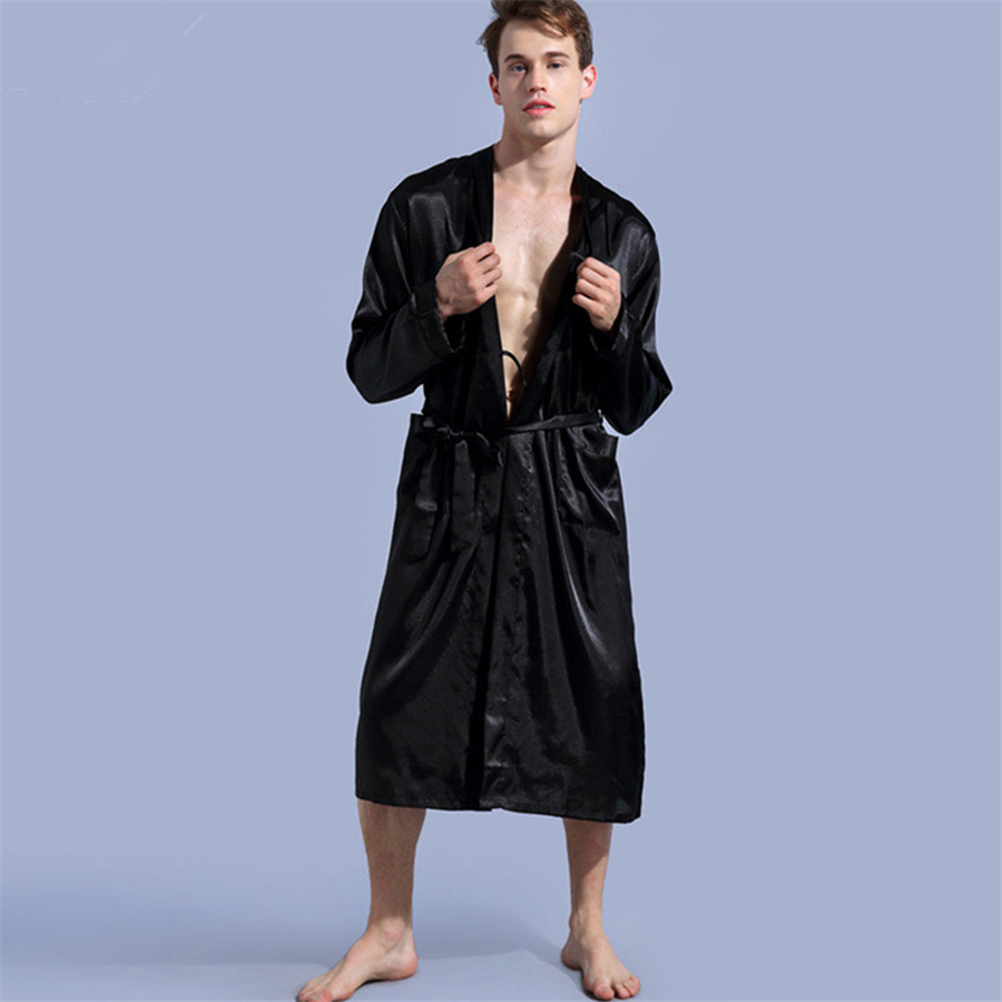 Men Grooming Home - Roupão Masculino de Seda Sintética Macia,